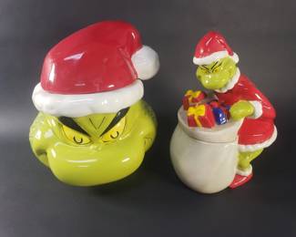 Lot 349  Pair of ceramic Grinch Christmas cookie jars