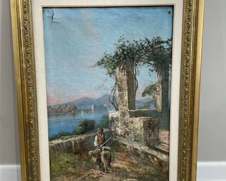 077  Lot 381h  Signed framed antique oil on canvas