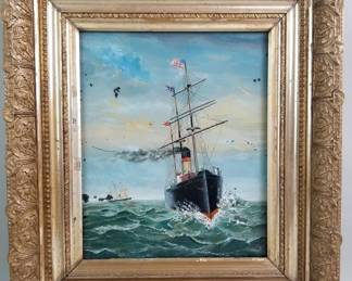 046  Lot 153  Antique signed William C. Haire oil on glass