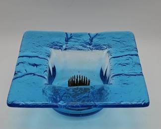 092  Lot 393h  Signed Lilia Megyei blue studio art glass