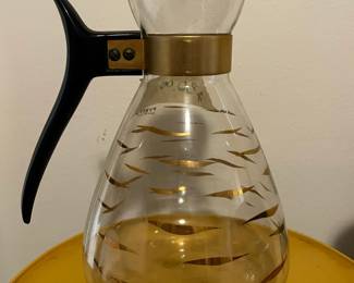 Vintage Pyrex black, gold coffee pot