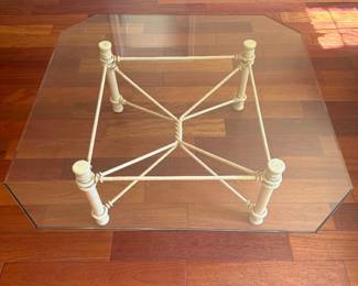 IVORY TONED GLASS TOP COFFEE TABLE 42X16 $40.00