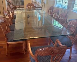 102"X42" GLASS TOP DINING TABLE W/12 CHAIRS $1250.00