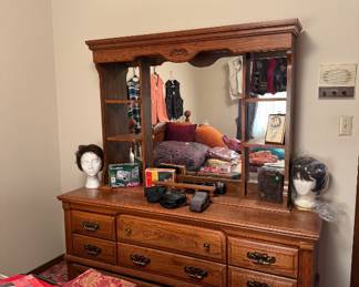 Matching piece to bedroom suit. Cameras. Vintage cameras. Wigs