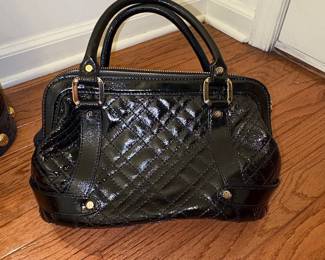 Elliott Lucca Black Quilted Patent Leather Satchel Handbag