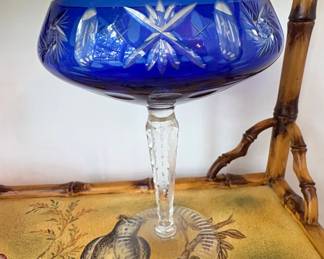 Bohemian Cobalt Blue Cut-to-Clear Crystal Compote