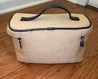 Saks Fifth Avenue Tan Woven Cosmetic Makeup Toiletry Travel Zip Bag