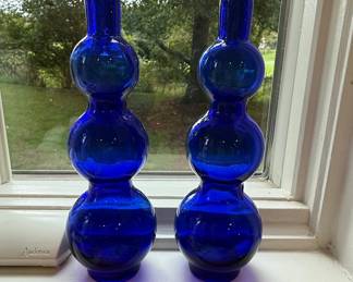 Vintage Cobalt Blue Stacked Bubble Glass Vases