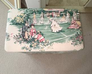 Vintage Tennis Scene Fabric Storage Hamper