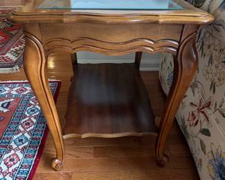 Ethan Allen French Country Glass Top End Table