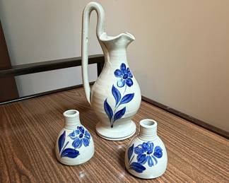 Williamsburg Pottery Pitcher and Candle Holders Set