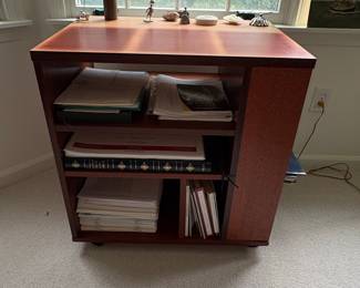 Modern Wood Veneer Rolling Media Cart