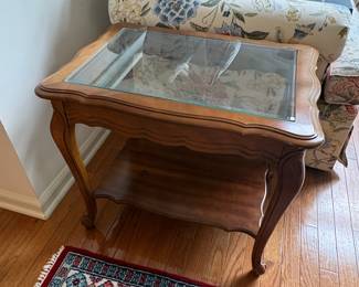 Ethan Allen French Country Glass Top End Table
