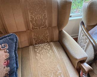 Traditional Wingback Sofa with Damask Upholstery