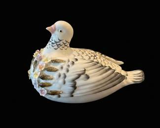 Porcelain Dove Trinket Box with Applied Flowers