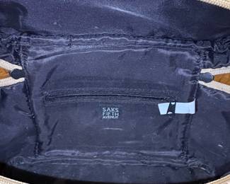 Saks Fifth Avenue Tan Woven Cosmetic Makeup Toiletry Travel Zip Bag