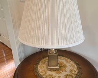 Neoclassical Style Silver-Tone Table Lamp with Pleated Shade
