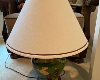 Hand-Painted Golf Scene Ceramic Table Lamp