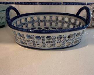 Hand-Painted Pierced Ceramic Basket - Thailand