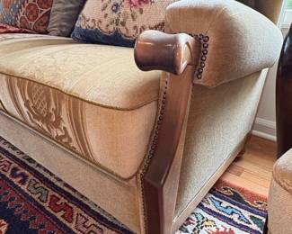 Traditional Wingback Sofa with Damask Upholstery