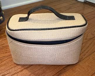 Saks Fifth Avenue Tan Woven Cosmetic Makeup Toiletry Travel Zip Bag