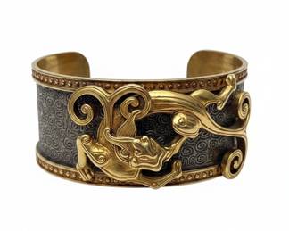 MMA Asian Dragon Gold Tone Cuff Bracelet