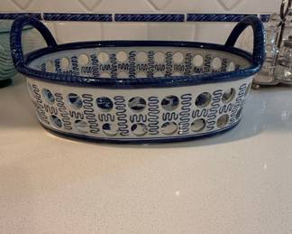 Hand-Painted Pierced Ceramic Basket - Thailand