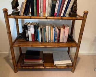 Faux Bamboo Three-Tier Etagere with Glass Top Shelf