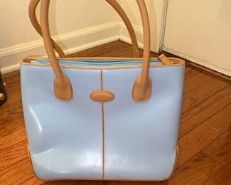 Tod's Light Blue Patent Leather Tote Bag