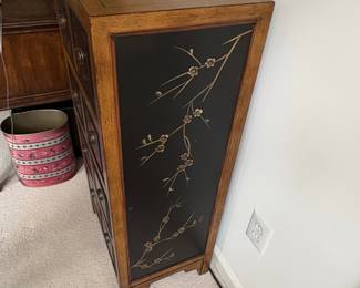Asian-Style Apothecary Chest with Hand-Painted Floral Motifs