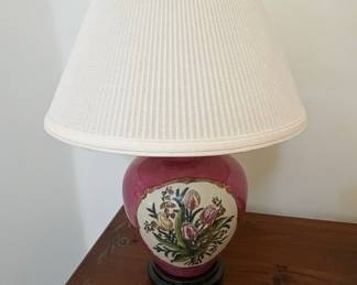 Vintage Pink Floral Porcelain Ginger Jar Table Lamp