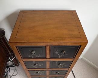 Asian-Style Apothecary Chest with Hand-Painted Floral Motifs