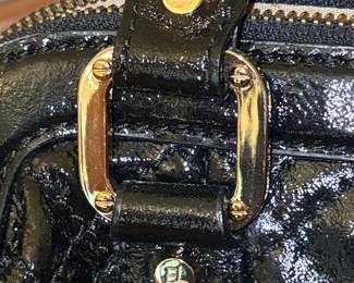 Elliott Lucca Black Quilted Patent Leather Satchel Handbag