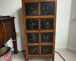 Asian-Style Apothecary Chest with Hand-Painted Floral Motifs
