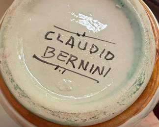 Claudio Bernini Hand-Painted Italian Pottery Pitcher and Plate Set
