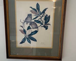 Anne Worsham Richardson Screech Owlets with Magnolia Print