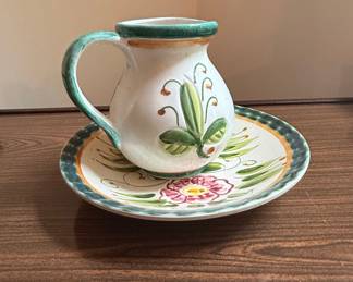 Claudio Bernini Hand-Painted Italian Pottery Pitcher and Plate Set