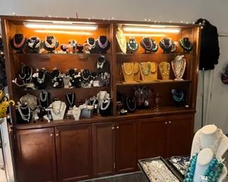 Jewelry Cabinets and Various Pieces of Jewelry