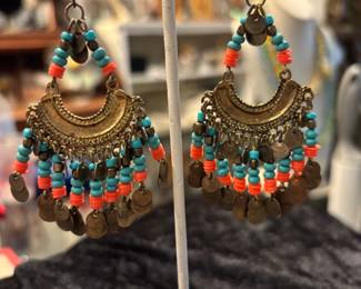 Native American Coral and Turquoise Earrings