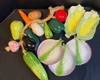Ceramic Hanging Vegetables On Rope With Corn  Onion Side Plates