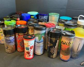 Large Lot Of Starbucks Tumblers With Lids Various Sizes