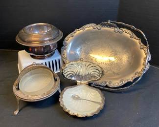 Vintage Silver Plate Shell  Dome Butter Dishes Fairpoint Quadruple Plate Handle Tray  Oneida