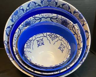 Blue  White Melamine Mixing Bowl Set With Lids