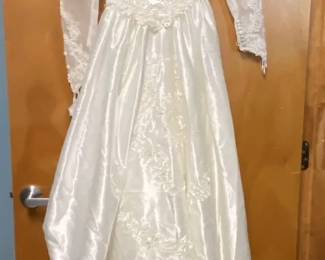 Vintage Satin Formal Long Sleeve Wedding Dress With Lace  Pearl Details