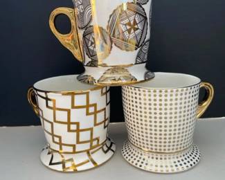 3 Vintage Mary Kay Porcelain With Metallic Accents Mugs