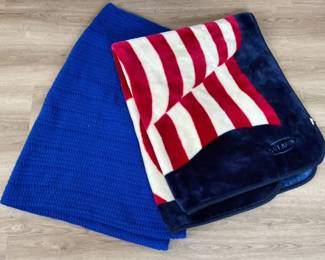Solaron American Flag Blanket with Blue Crochet Throw