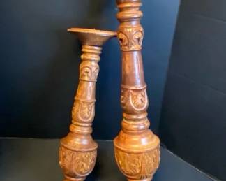 Carved Wood Candlestick Holders With No Bases For Repurposing