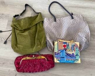 Sundance Green Leather Bag with Cigar Box Bag Red Beaded Clutch and 1 More