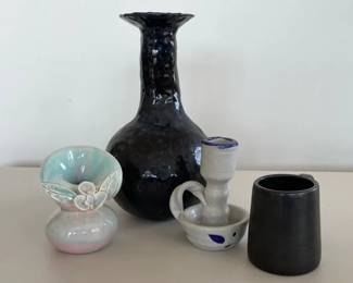 Hand Made Ceramic Pieces including Candle Holder Bud Vase and More