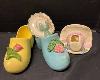 McCoy Dutch Clog Planters With Victorian Style Hat Vases